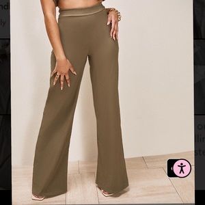 Olive High Waisted Woven Stretch Wide Leg Pants